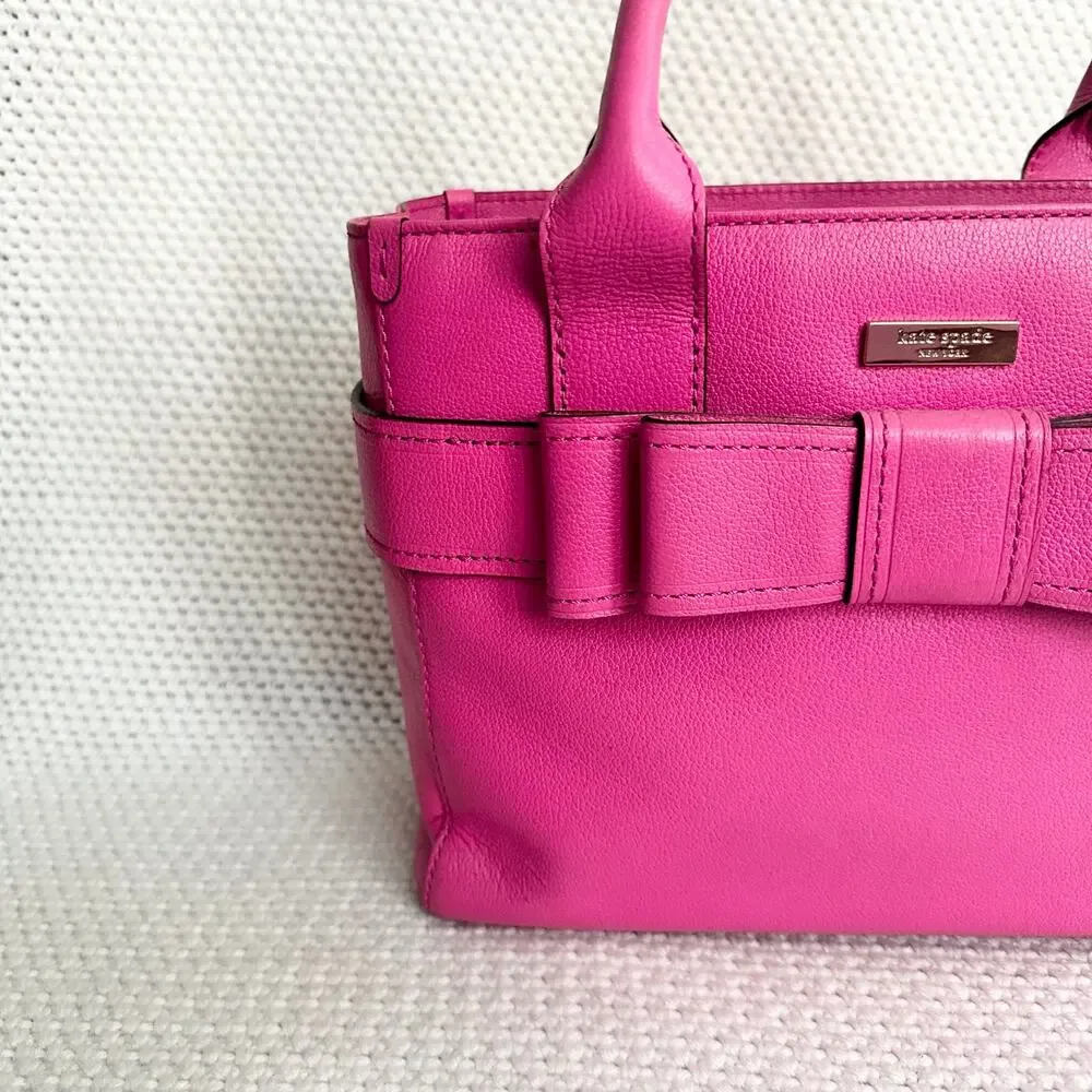 Kate  Spade Villabella Quinn Pink Top Handle Bow Triple Compartment Satchel